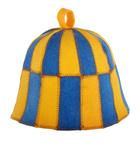Czapka do sauny filcowa - Krata żółto - niebieska