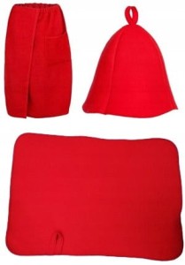 SAUNA - KOMPLET DAMSKI CZERW - KILT CZAPKA DYWANIK