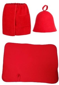 SAUNA - KOMPLET MĘSKI CZERWONY  - KILT CZAPKA DYWANIK