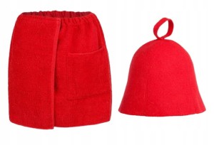 SAUNA - KILT / RĘCZNIK 50*140 + CZAPKA SAUNA CZERWONY