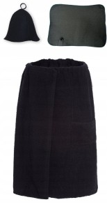 SAUNA KOMPLET DŁUGI CZARNY - KILT CZAPKA DYWANIK