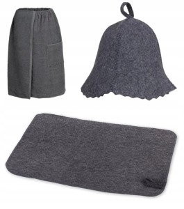 SAUNA KOMPLET DAMSKI SZARY - KILT CZAPKA DYWANIK