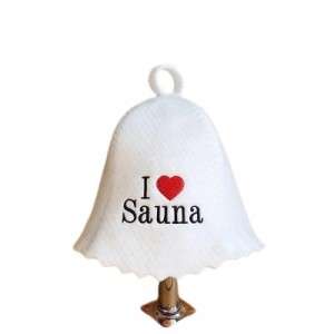 SAUNA CZAPKA DO SAUNY FILCOWA BIAŁA I LOVE SAUNA