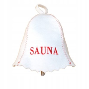 SAUNA CZAPKA DO SAUNY FILCOWA BIAŁA LOGO CZERWONE