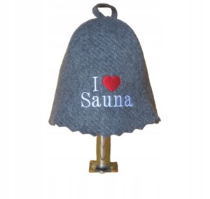 SAUNA CZAPKA DO SAUNY FILCOWA SZARA I LOVE SAUNA