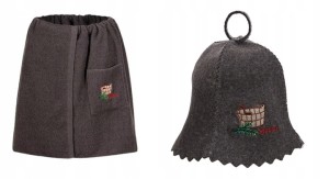 PAKIET Z LOGO SAUNA SZARY 100% BAWEŁNA I FILC - KILT 50*140 + CZAPKA GRUBA