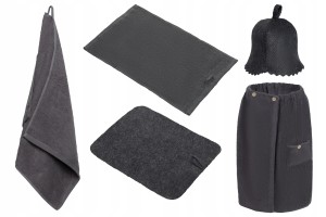 SAUNA MEGA 5PAK UNIWER SZARY KILT GUZIK 2XRĘCZNIK BAWEŁ CZAPKA DYWANIK FILC