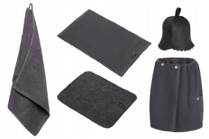 SAUNA MEGA 5PAK MĘSKI SZARY KILT GUZIK 2X RĘCZNIK BAWEŁ CZAPKA DYWANIK FILC