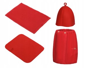 SAUNA KOMPLET MĘSKI CZERW KILT RĘCZNIK GUZIK 100%BAWEŁ CZAPKA DYWANIK FILC