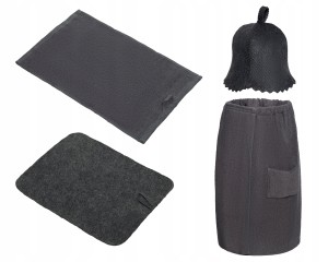 SAUNA - KOMPLET DAMSKI SZARY - KILT RĘCZNIK 100%BAWEŁNA CZAPKA DYWANIK FILC