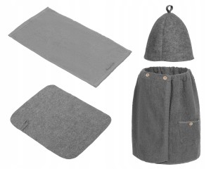 SAUNA KOMPLET MĘSKI STAL KILT RĘCZNIK GUZIK 100%BAWEŁ CZAPKA DYWANIK FILC
