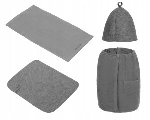 SAUNA - KOMPLET MĘSKI STAL - KILT RĘCZNIK 100% BAWEŁNA CZAPKA DYWANIK FILC