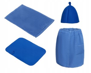 SAUNA - KOMPLET MĘSKI BLUE - KILT RĘCZNIK 100% BAWEŁNA CZAPKA DYWANIK FILC