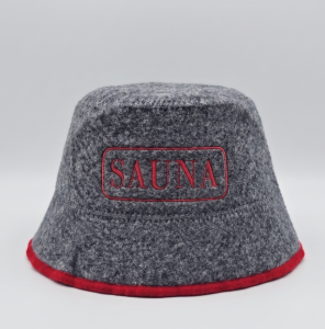 SAUNA CZAPKA KAPELUSZ DO SAUNY - PANAMA SZARA LOGO CZERWONE