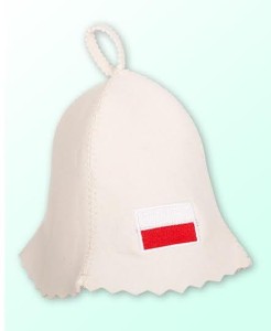 Czapka do sauny biała 100% filcowa - Sauna 2015 Flaga