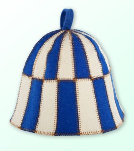 Czapka do sauny filcowa - Krata biało - niebieska