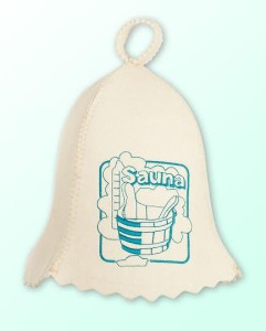 Czapka do sauny biała 100% filcowa - Sauna 2015 A Logo duże niebieskie
