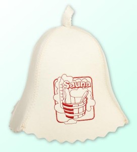 Czapka do sauny biała 100% filcowa - Sauna 2015 C Logo duże czerwone