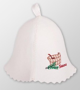 Czapka do sauny biała gruba 100% filcowa - Sauna 2015 G Logo