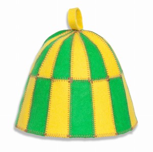 Czapka do sauny filcowa - Krata żółto - zielona
