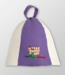 Czapka do sauny filcowa - Biało-fioletowa z logo