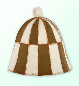 Czapka do sauny filcowa - Krata biało - brązowa